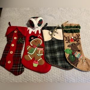 Bundle of 4 Christmas stockings and pair of earmuffs